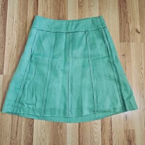 INC International Concepts Green Linen Panel Midi Skirt Size 10 Embroidered Trim